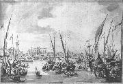 GUARDI, Francesco The Molo and the Riva degli Schiavoni from the Bacino di San Marco sdg oil on canvas